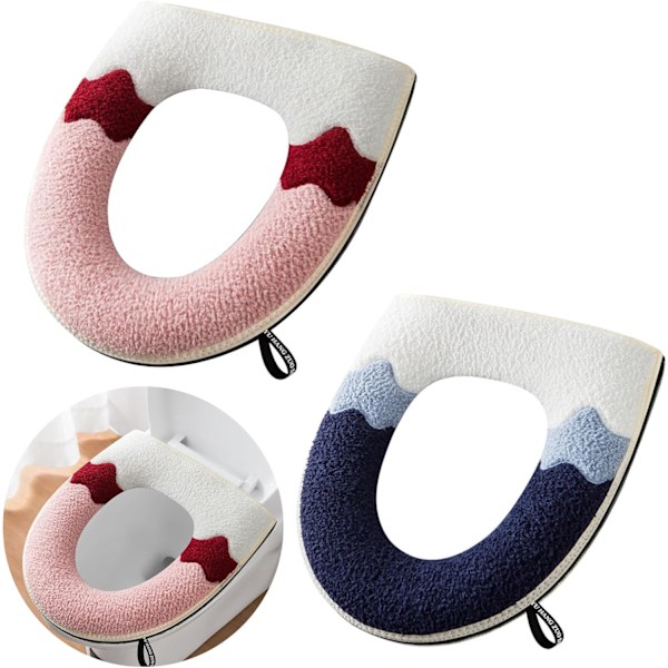 2Pcs Toilet Seat Cover Washable Thickend Toilet Seat Cushion Cover with Handle Reusable Universal Toilet Seat Covers Pads with Zipper (Pink + Blue)