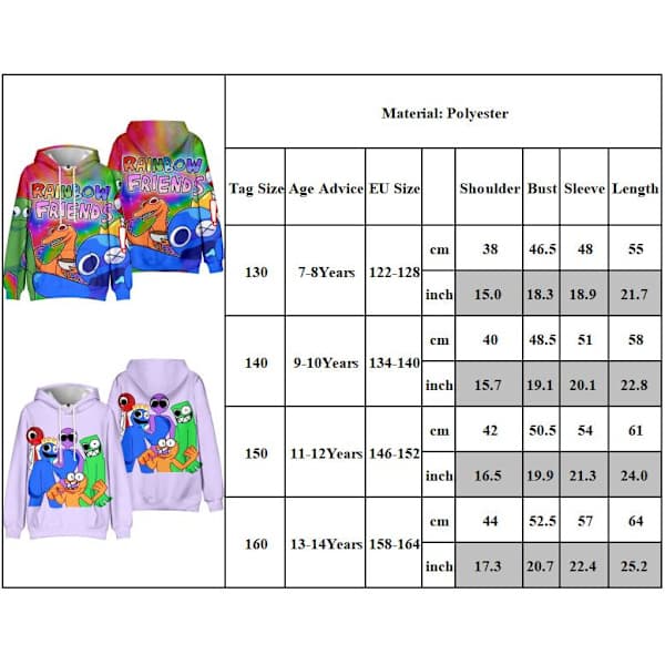 Roblox Rainbow Friends Barne Vinter Hettegenser Genser Klær C 160cm