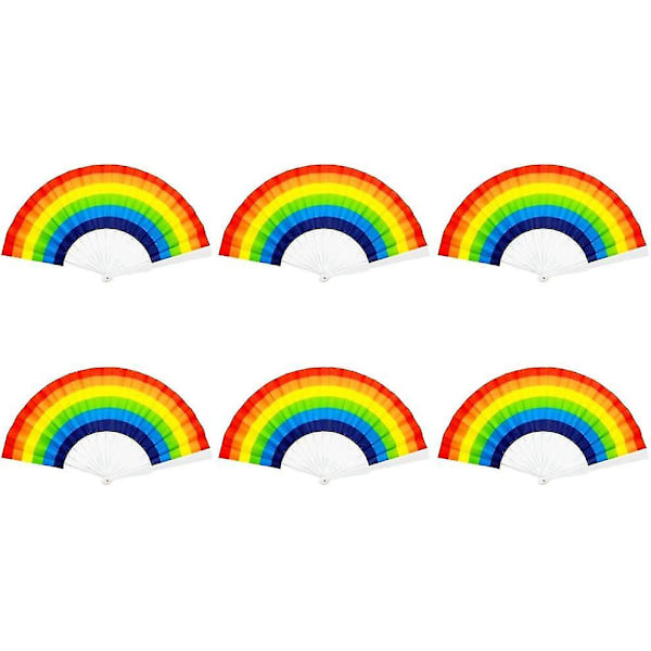 Rainbow Fan, 6 Pcs Dance Decoration Hand Fan Summer Rainbow Fan Decorations Folding Fan