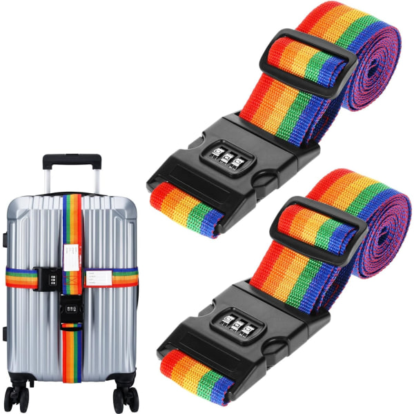 2 Pack matkatavarahihnat, matkalaukkujen vyöt Leveät säädettävät pikalukitussoljet pakkaushihnat salasanalukolla matkatarvikkeille (värikkäät)