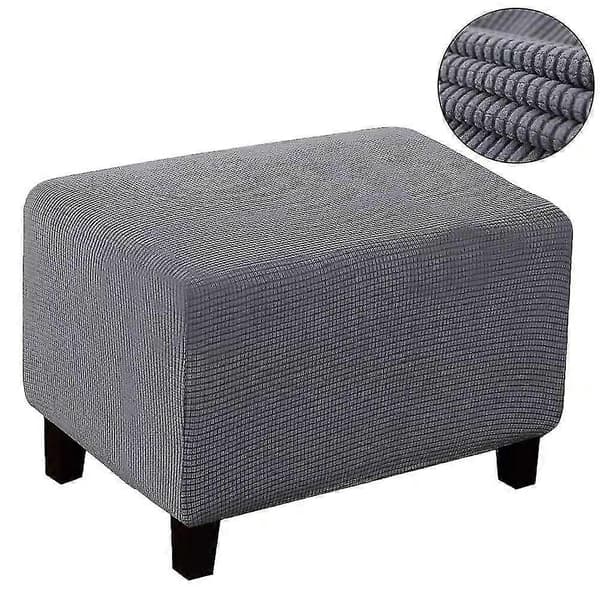 Mjuk Polyester Stretch Rutig Jacquard Ottoman Överdrag Modern Rektangulär Fotpall S Dark Gray