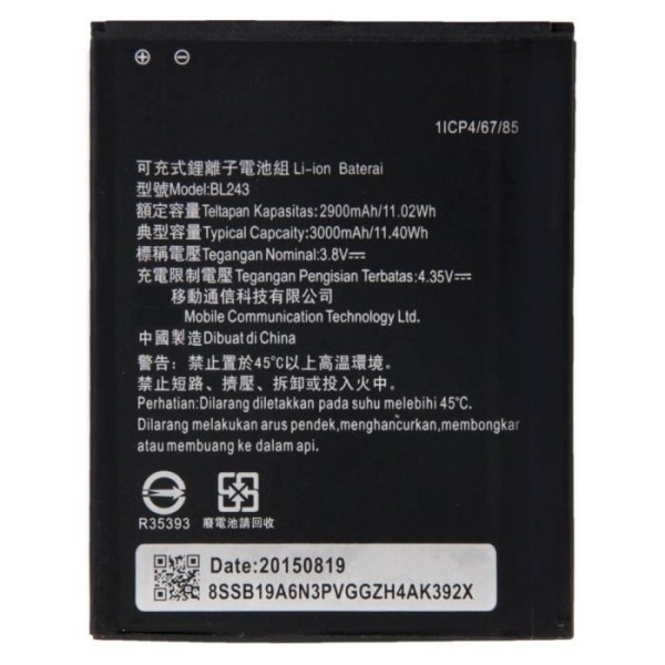 För Lenovo-BL243 2900mAh Uppladdningsbart Li-ion-batteri För Lenovo Lemon K3 Noteid