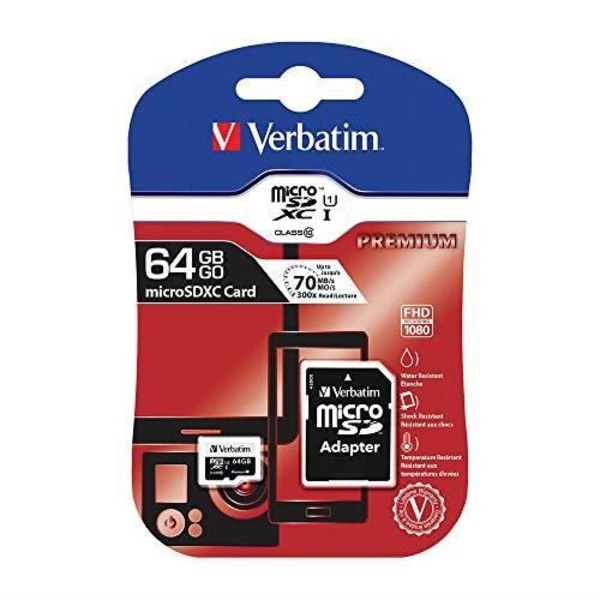 Verbatim 44084 64 GB MicroSDXC Class 10 hukommelseskort + 44084 SD-kortadapter