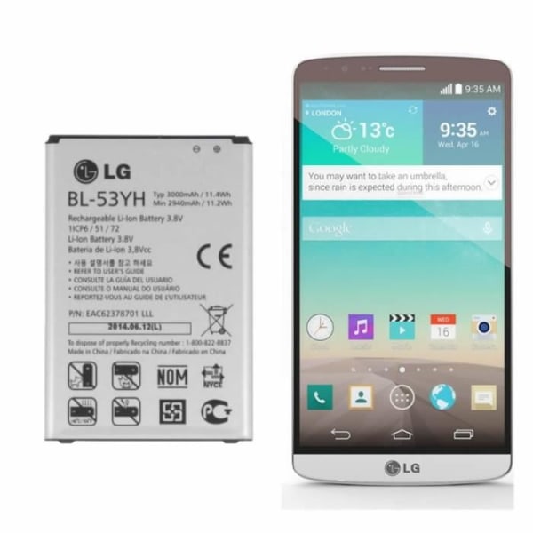 LG G3 BL-53YH - Uppladdningsbart Li-Ion batteri 3.8V 3000mAh - Original Ersättningsbatteri