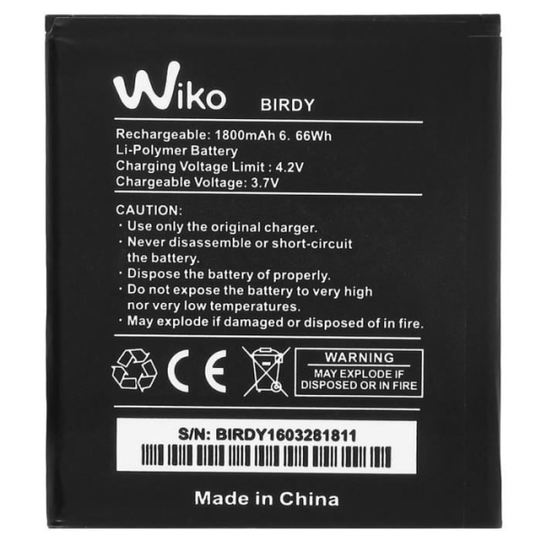 Wiko Birdy 1800mAh batteri - Originalt Wiko batteri