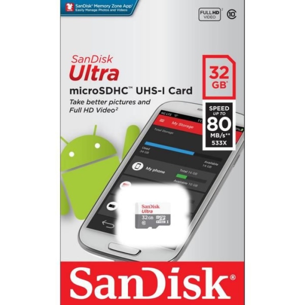 Ultra flash-minneskort - SANDISK - 32 GB - Klass 10 - 533x - SDHC UHS-I