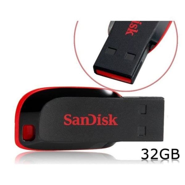 Sandisk Cruzer Blade 32GB USB-minne - Svart - USB - Stort minne - Kompakt