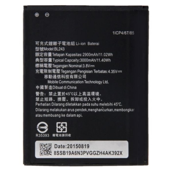 Batteri til Lenovo Lemon K3 Note reservedel BL243 2900mAh Genopladeligt Li-ion Andet