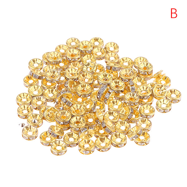 100 st Silver Gold Crystal Rhinestone Rone Spacer Beads DIY 5/7 gold-7mm