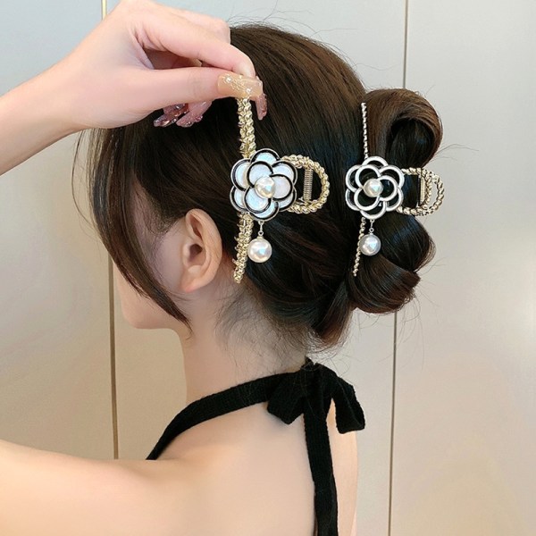 Pearl Camellia Hair Claw Crab Clip Hårnål Dam Shark Claw Cli Black