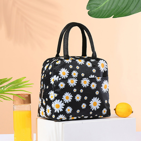 Fresh Daisy Print Tote Lunch Box Bag Multifunktionell Isolerad Black