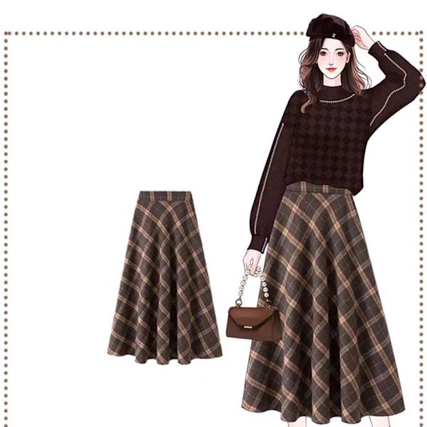 Moderutig retro elastisk midja Lös hög midja lång kjol S Brown M