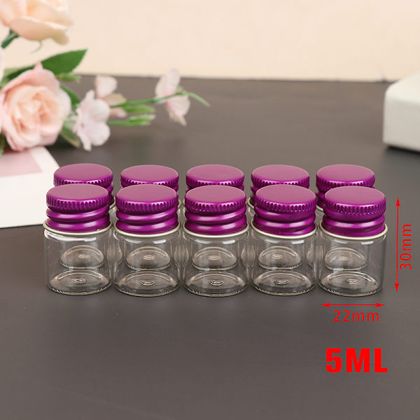 10st 5/7/10/14/18/20/26ML Små glasburkflaskor med Aluminiu 22*30mm,5ML