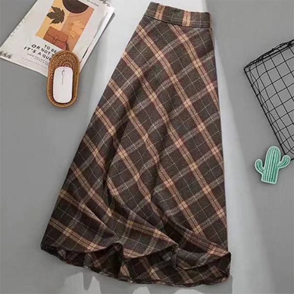 Moderutig retro elastisk midja Lös hög midja lång kjol S Brown M