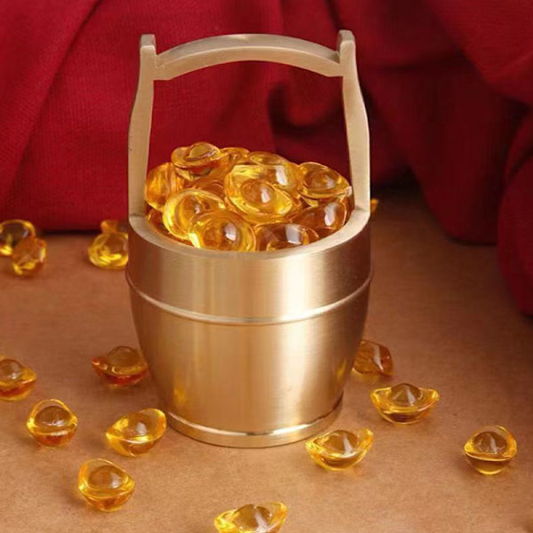 Ren mässing hink med guld Ornament Lucky Fortune Craft Feng Shu A