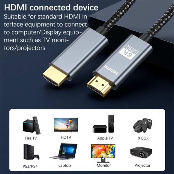 8K HDMI-kabel för box Xbox Series PS5 TV-projektorer Bildskärm HD 2m