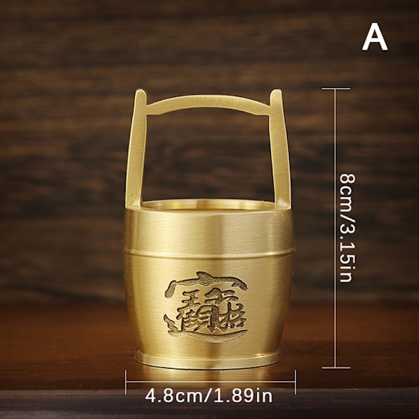 Ren mässing hink med guld Ornament Lucky Fortune Craft Feng Shu A