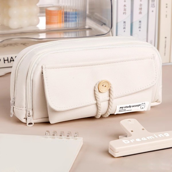 Case Pennfodral med stor kapacitet Handhållen pennväska Cosmet white with clip