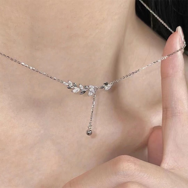 Blad tofs hänge nyckelbenskedja mode zirkon halsband Fo