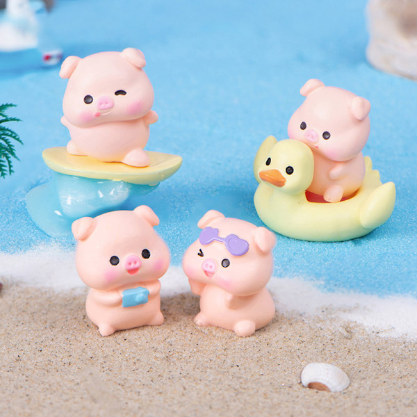 Cartoon Creative Beach Pig Figurines Desktop Car Decoration Sma 2