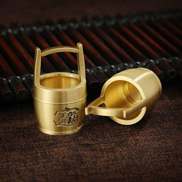 Ren mässing hink med guld Ornament Lucky Fortune Craft Feng Shu A
