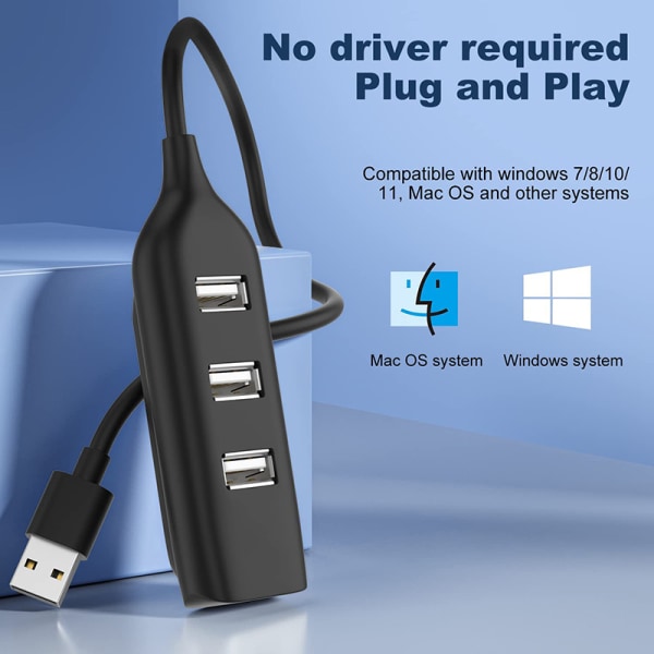 4 Port High Speed ​​USB Hub Med Kabel Mini USB Splitter Hub För Black