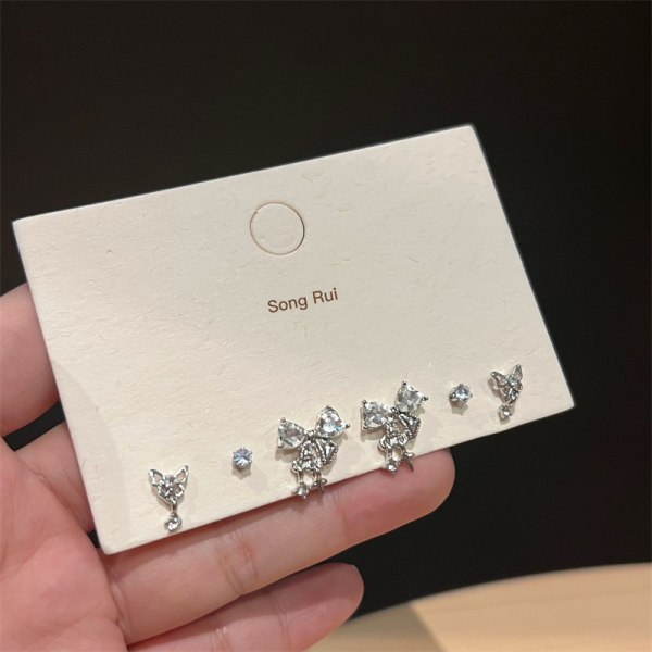 6 st/ set Fashion Heart Bowknot Zircon Stud örhängen för kvinnor J A8