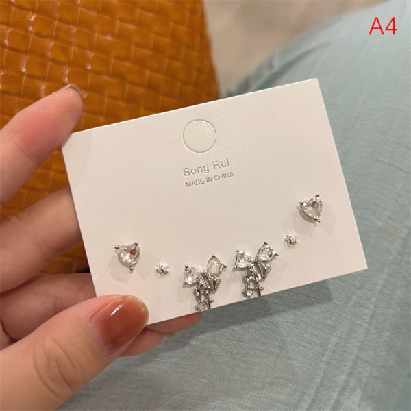 6 st/ set Fashion Heart Bowknot Zircon Stud örhängen för kvinnor J A4