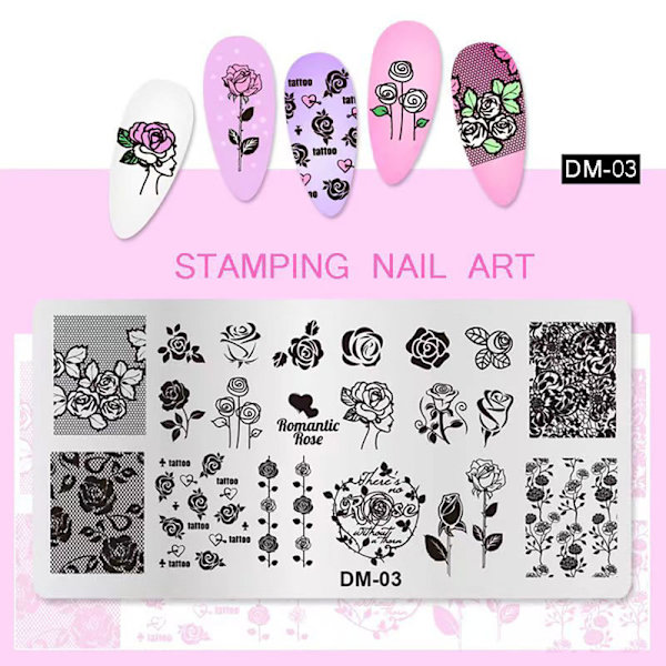 Nagelstämpelplåtar Utskrift Stencil Manikyr Konststämpel Temp DM3