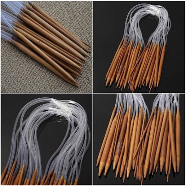 18 Par Bamboo Knitting s 16" Circular Smooth Nature Carbonized