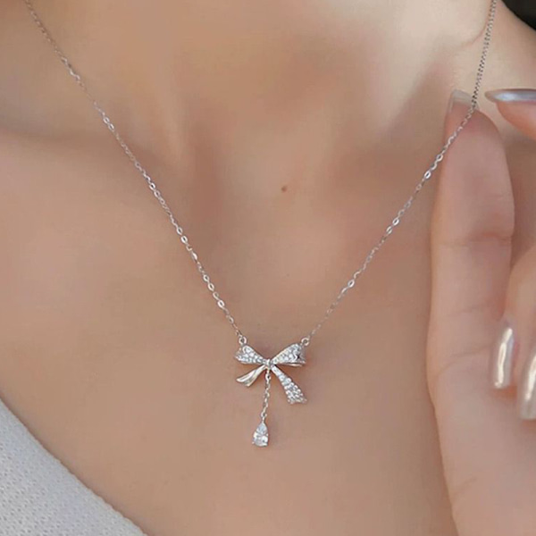 n stil bowknot tofs hänge halsband mode zirkon nyckelben