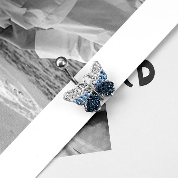 Mode Rhinestone Butterfly Dangle navelring Rostfri