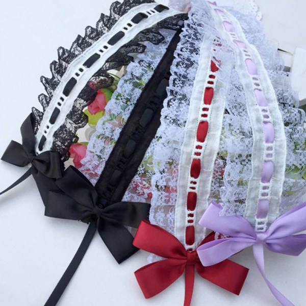Lolita Tiara Pannband Lolita Spets Rosett knut Band Maid Gör-det-själv-huvud A3