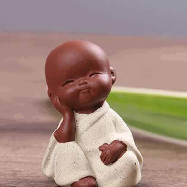 Liten Buddha Staty Munk Lila Clay Tea Pet Figurine Hantverk D