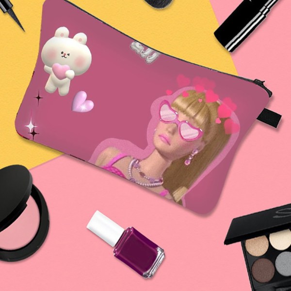 Girls e Barbie Doll Cartoon Pink Girl Makeup Bag Student Sweet A11
