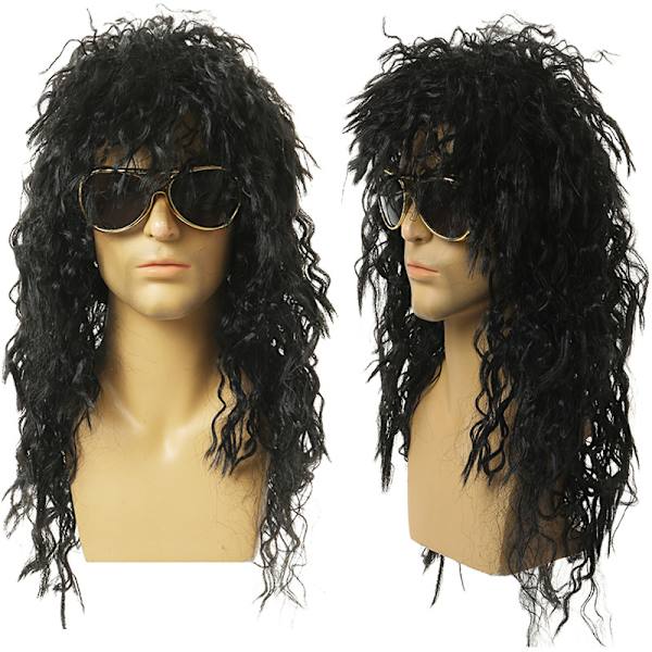 Lång lockig peruk Svart peruk Cosplay-peruker Hane Puffy High Fiber För