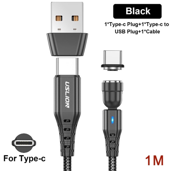 PD60W Magnetkabel Snabbladdning USB C Till Typ C Magnetisk Dat Black 1M