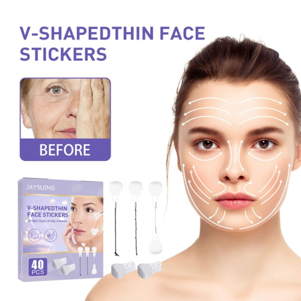 40 st Osynliga V-formade ansiktsklistermärken Dubbelhaka ansiktsbehandling tunn