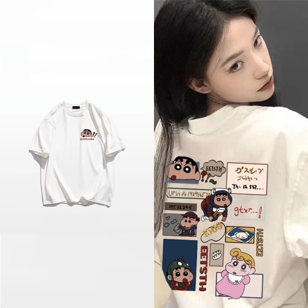 T-shirt med printed för kvinnor med rund hals, kort ärm Casual T White L