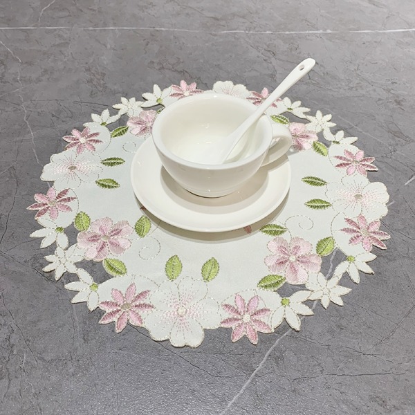 Rose Flower Brodery Placestable Underlägg Cup Pad Bord Place Matt 30cm