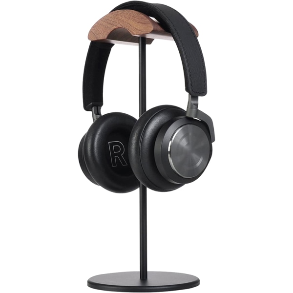 Svart valnötsträ och aluminiumlegering hörlursställ Headsethållare Black