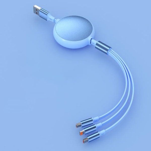 3-i-1 indragbar 6A 100W USB kabel för iPhone USB till 8-stift/typ Pink