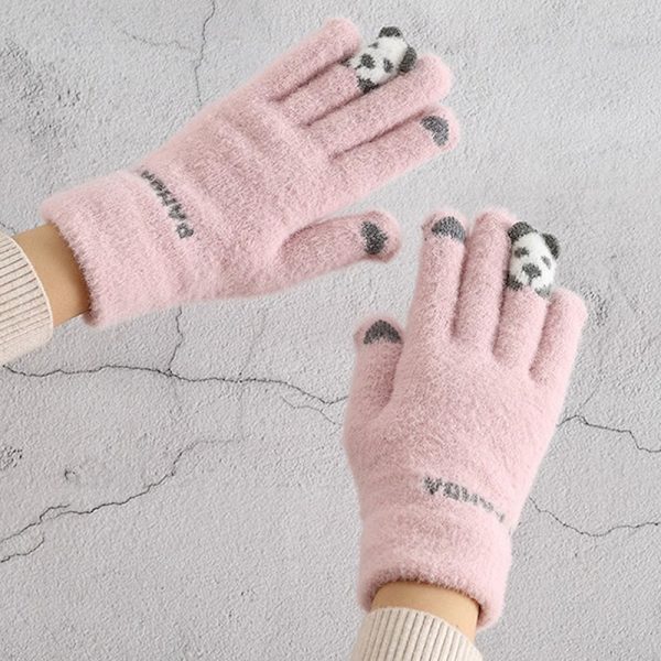 Varma vinter Touch Handskar Stretch Stickade Vantar Ull Full Finger Gray
