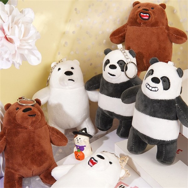 We Bare Bears Nyckelring Hänge Plysch Doll Toy Brun Björn Vit A1