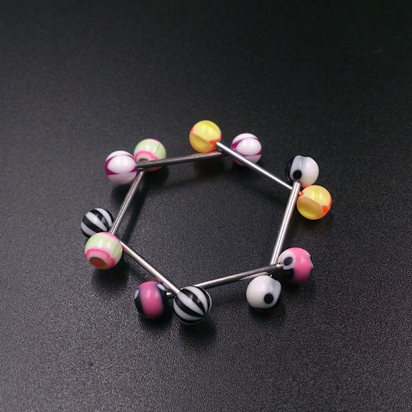 10/30/50 blandad akryl 316L tunga Nipple Bar Ring Skivstång Body