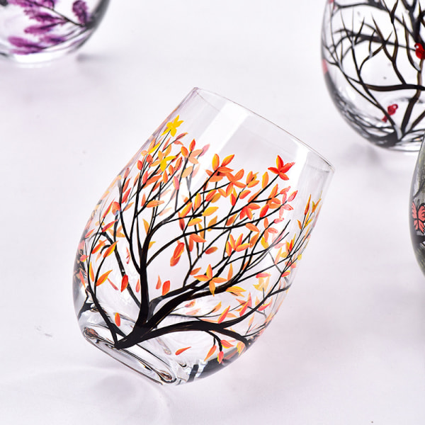 Four Seasons Trees Wine Glasses Goblet Creative Printed Round G winter