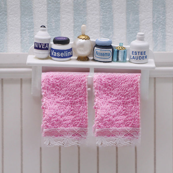Dollhouse Mini Badrum Spetshandduk Docka Badrum Badhandduk Sho A3