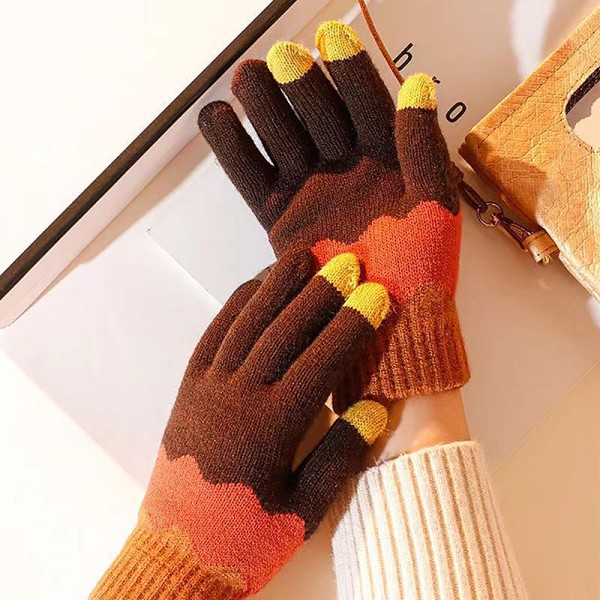 1 Par Kontrastfärg Varm vinter Touch Handskar Stretch Knit Col A6
