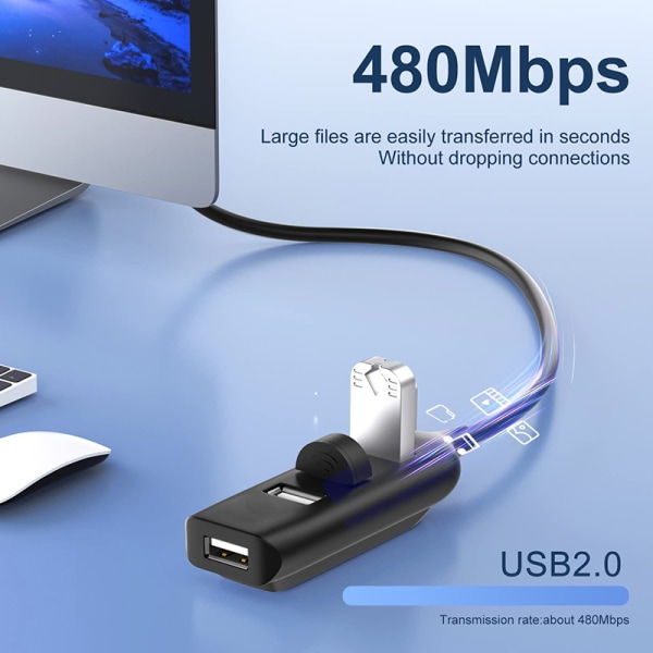 4 Port High Speed ​​USB Hub Med Kabel Mini USB Splitter Hub För White