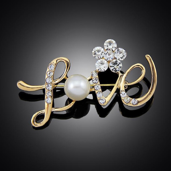 Rhinestone LOVE Brev Brosch Pearl Flower Pin Kvinnor Bokstäver Pa Silver